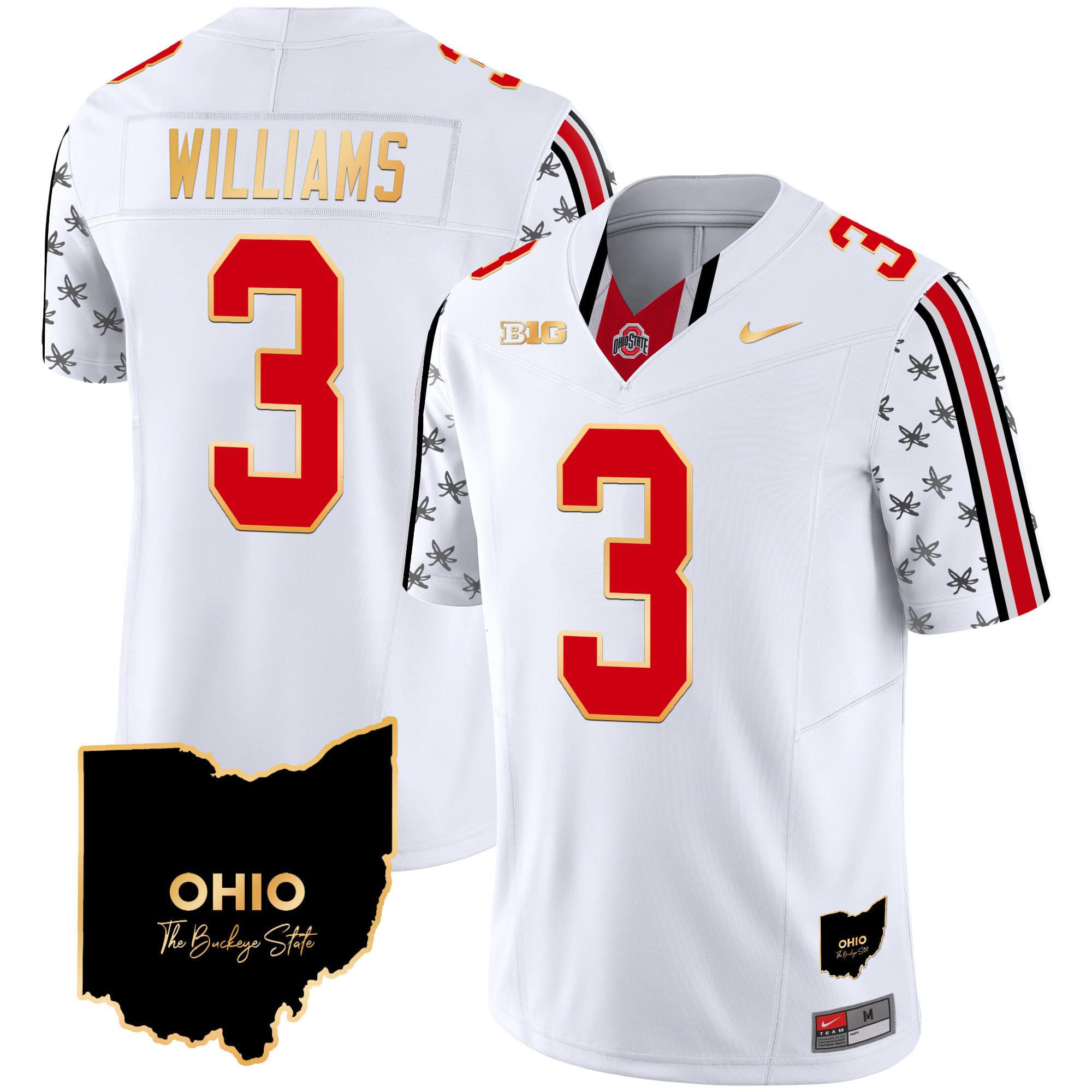 Men Ohio State Buckeyes #3 Williams White 2024 Nike Home Patch Gold Trim Vapor Limited NCAA Jersey->indianapolis colts->NFL Jersey
